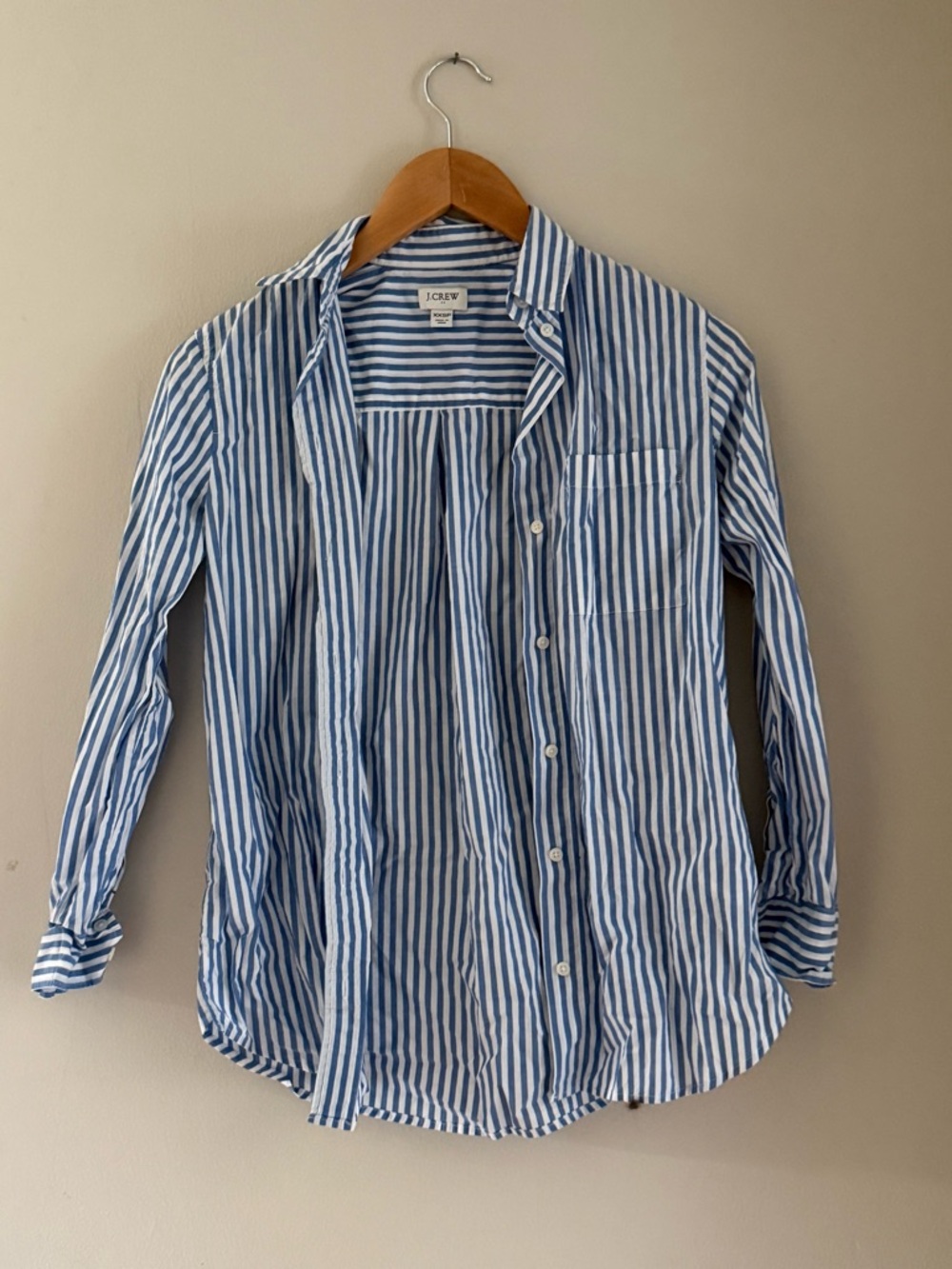 J. Crew Blue & White Vertical Stripe Cotton Shirt
